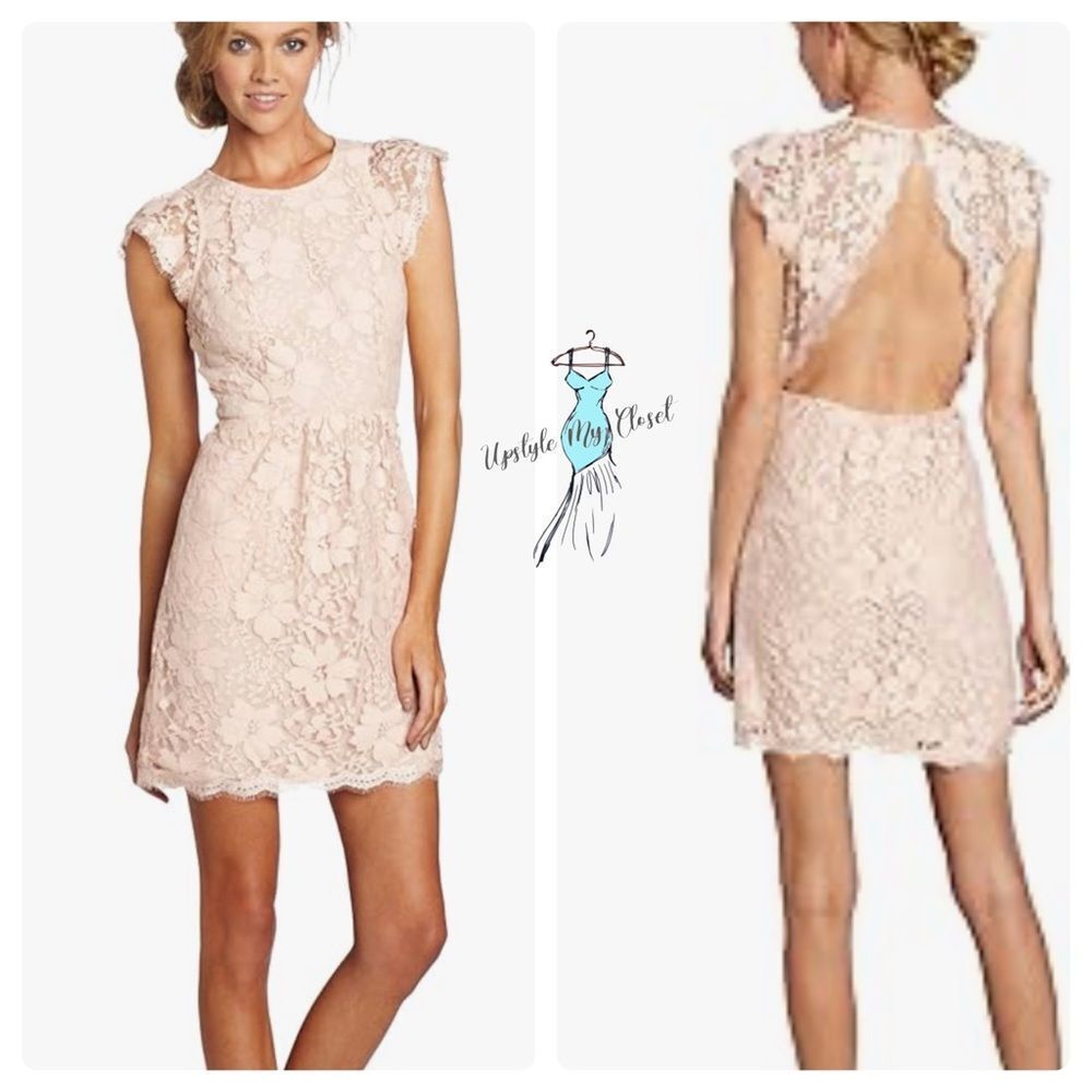 BCBGeneration peachy pink blush lace floral backless dress size 6